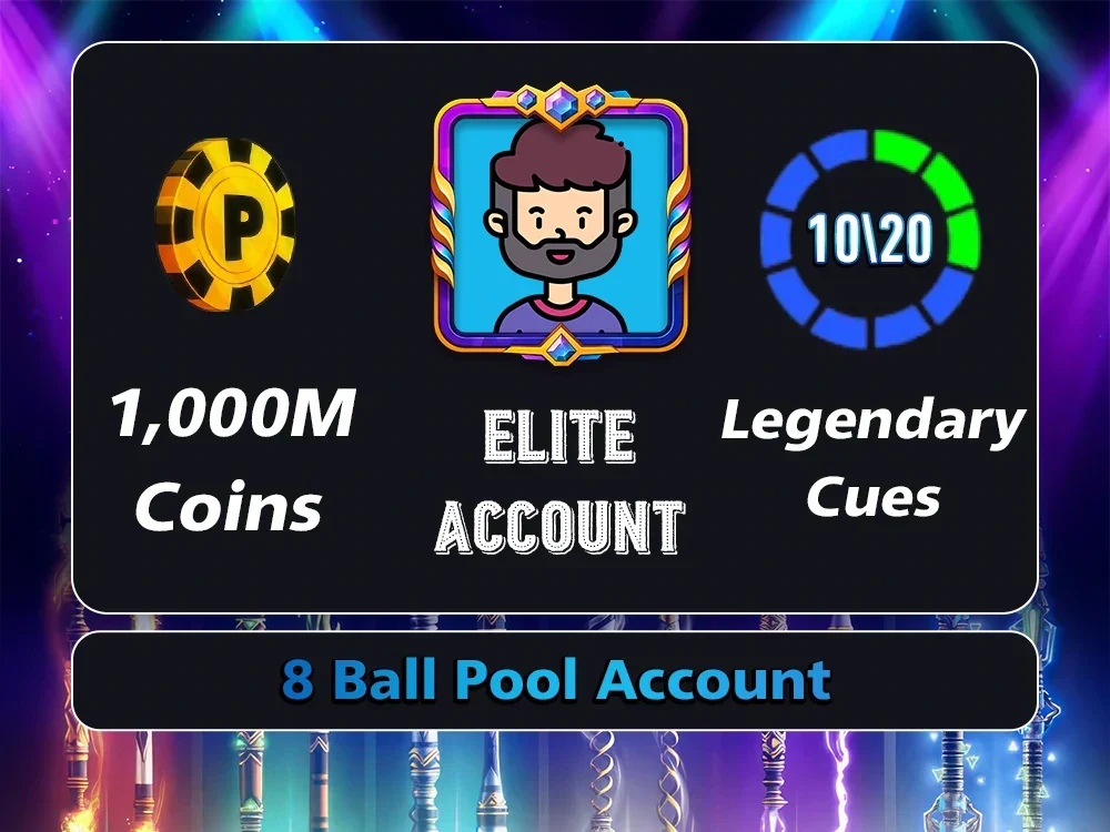 1 Billion Coins & 10 Legendary Cues | Elite Miniclip Account | 8 Ball Pool