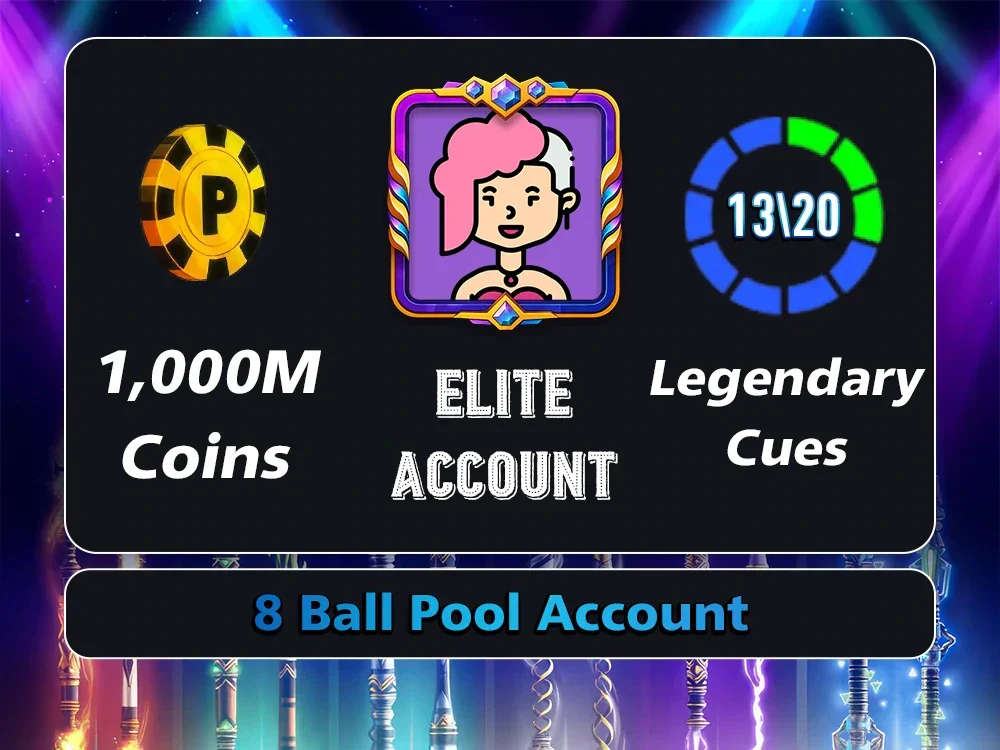 1 Billion Coins, 13 Legendary Cues | Elite Miniclip Account | 8 Ball Pool