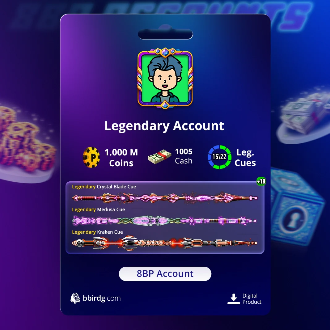 1 Billion Coins | x18 Legendary Cues | 8 Ball Pool Account