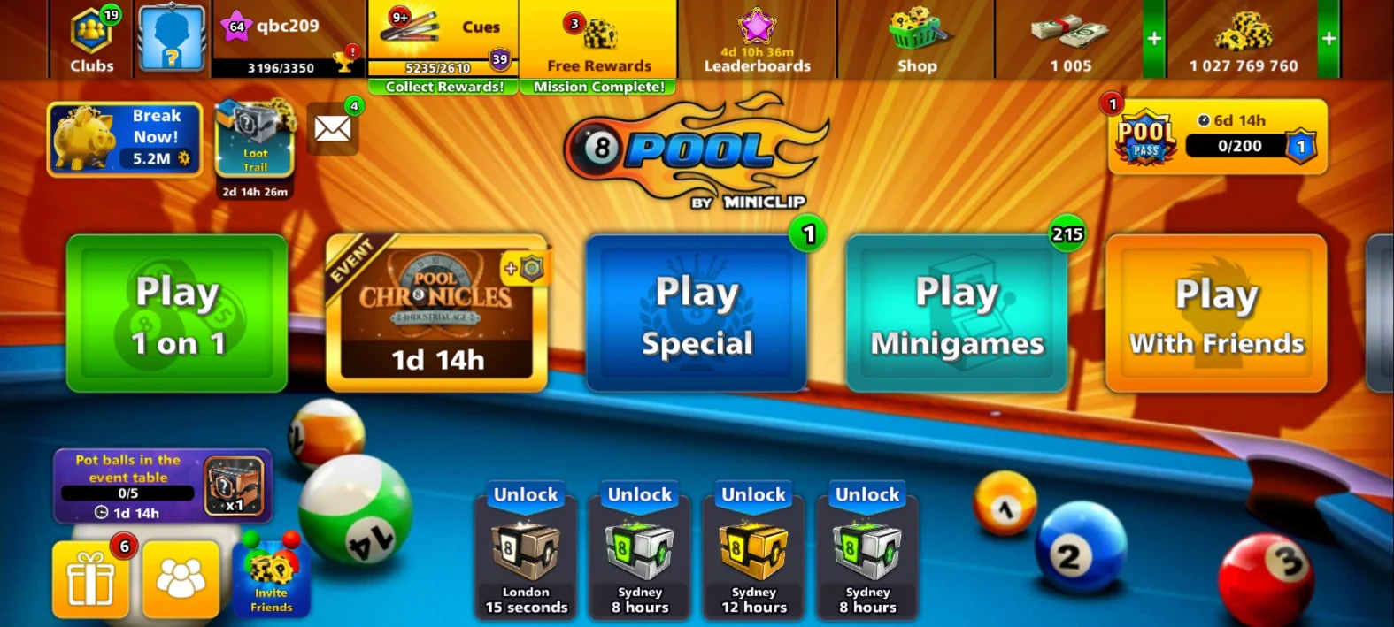 1 Billion Coins | x18 Legendary Cues | 8 Ball Pool Account - Image 2