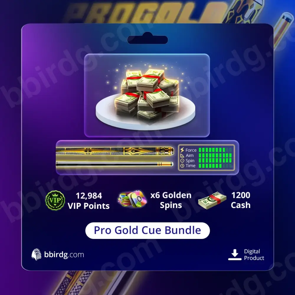 1200 Cash with Pro Gold Cue Bundle | 8 Ball Pool