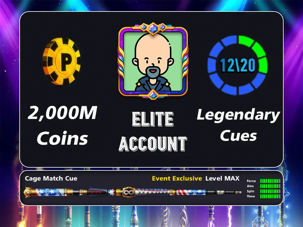 2 Billion Coins, 12 Legendary Cues, 1 Max Cue | Elite Miniclip Account | 8 Ball Pool