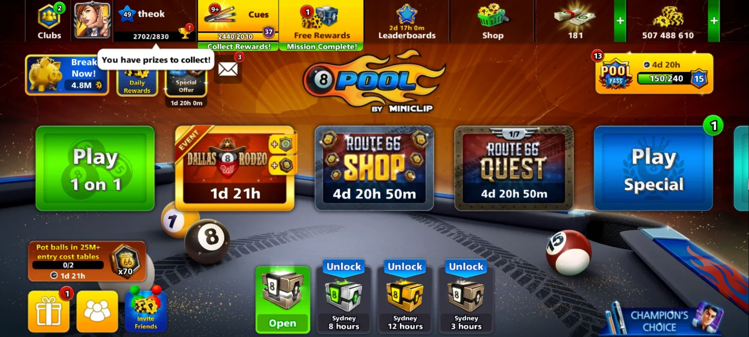 500M Coins | x11 Legendary Cues | 8 Ball Pool Account - Image 2
