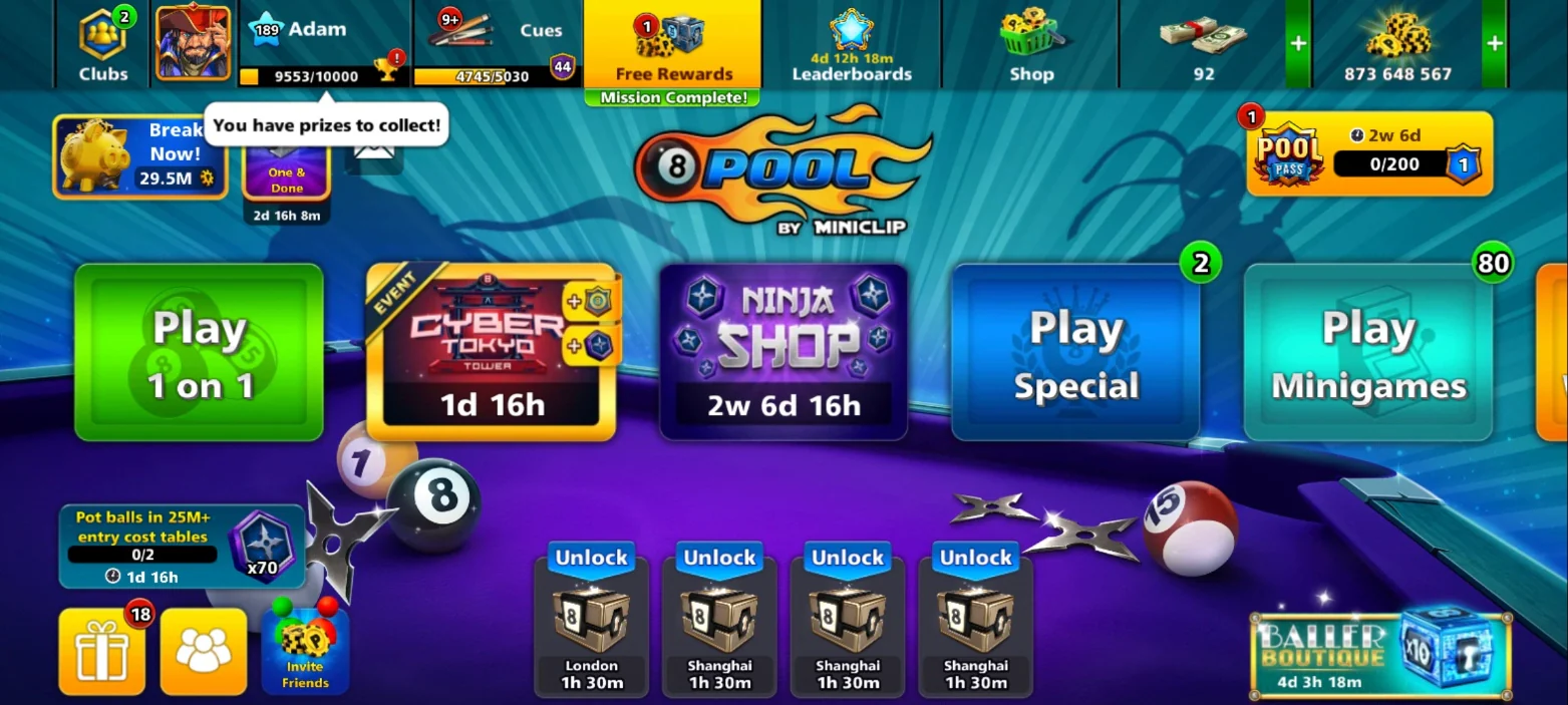 850M Coins | x3 Legendary Cues | 8 Ball Pool Account - Image 2