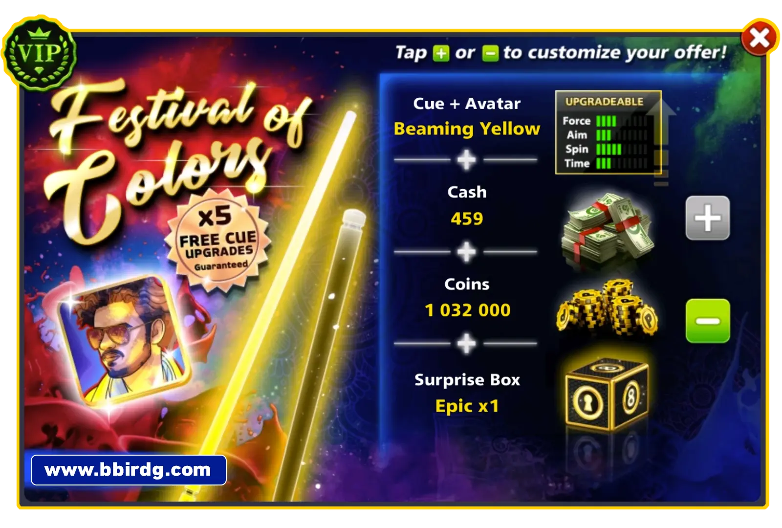 Beaming Yellow Cue - Festival Of Colors | 8 Ball Pool