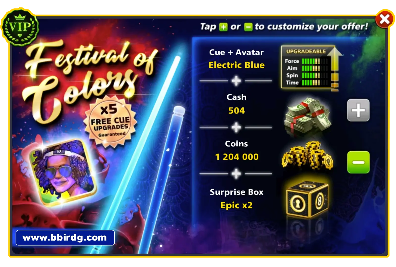 Electric Blue Cue - Festival Of Colors | 8 Ball Pool