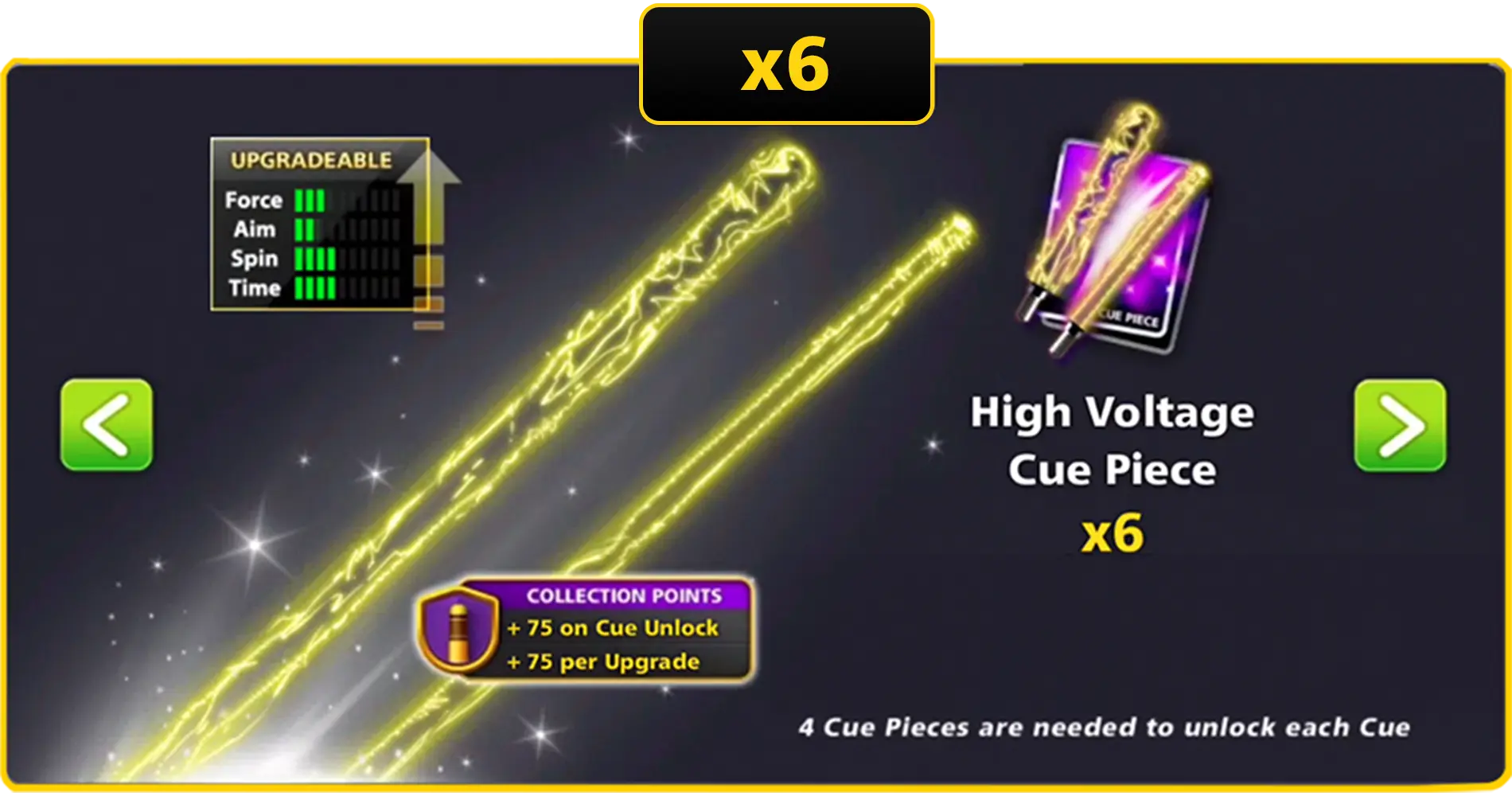 x6 High Voltage Cue Pieces | 8 Ball Pool