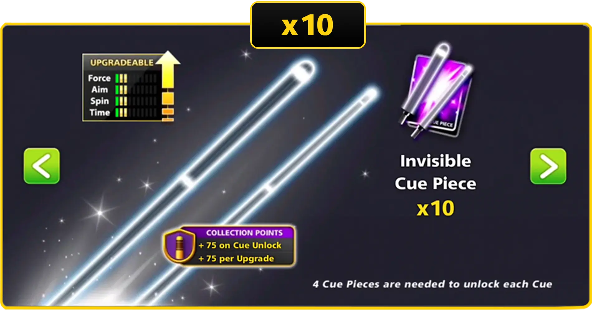 x10 Invisible Cue Pieces | 8 Ball Pool
