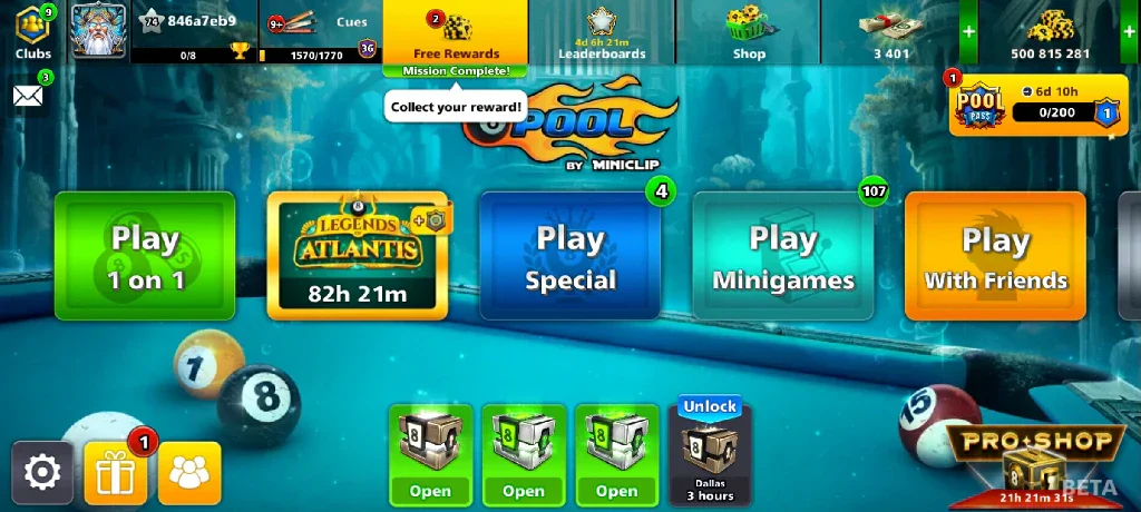 x100 Legendary Box, 500 Million Coins, 3000 Cash | Miniclip Account | 8 Ball Pool - Image 3