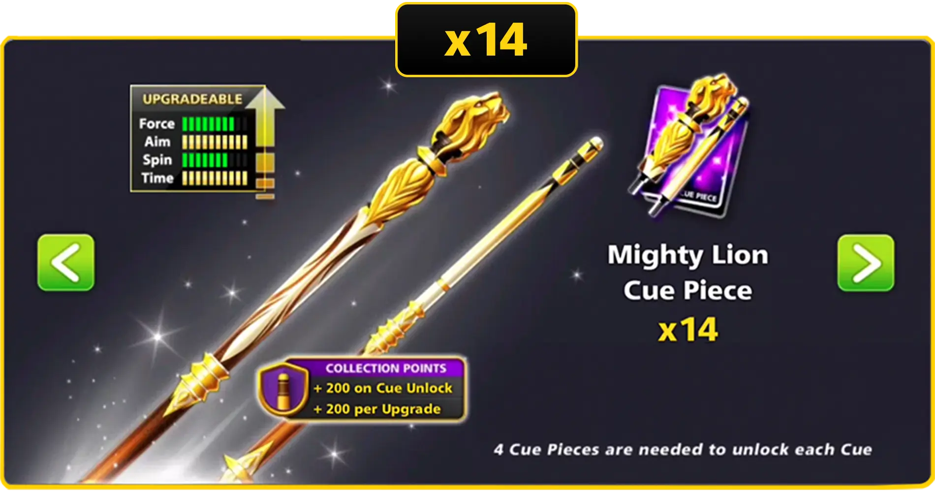 x14 Mighty Lion Cue Pieces | 8 Ball Pool