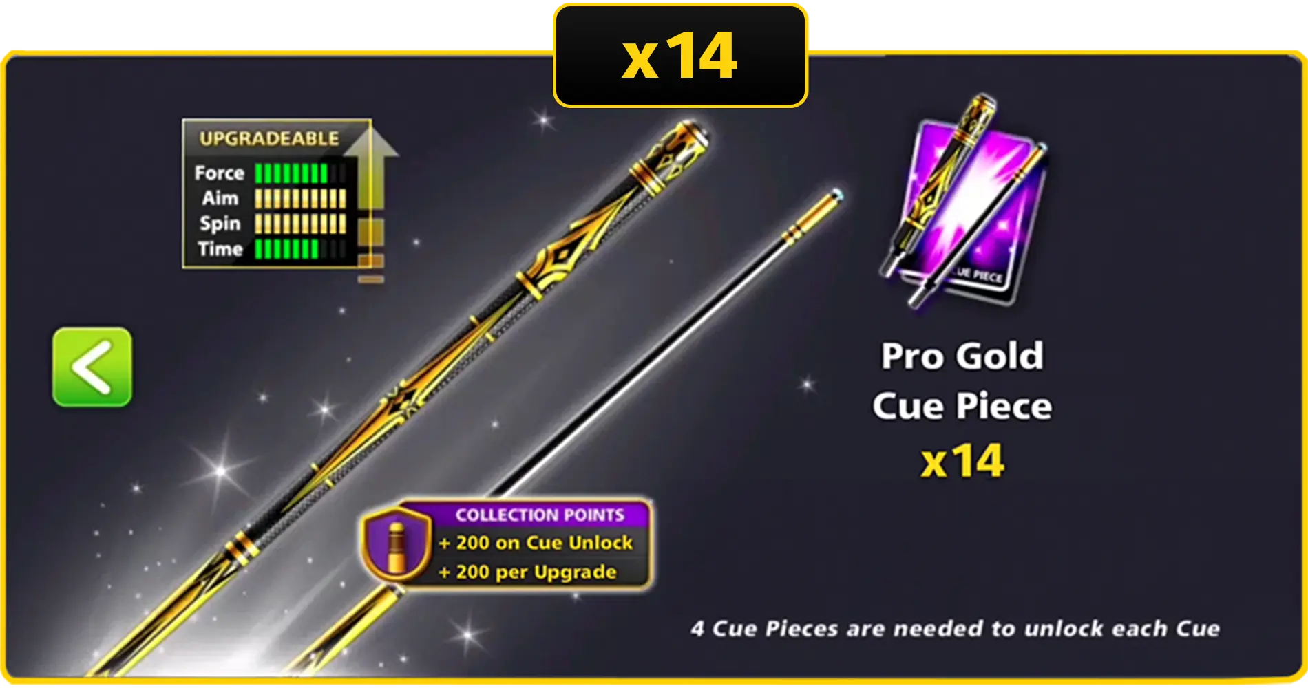 x14 Pro Gold Cue Pieces | 8 Ball Pool