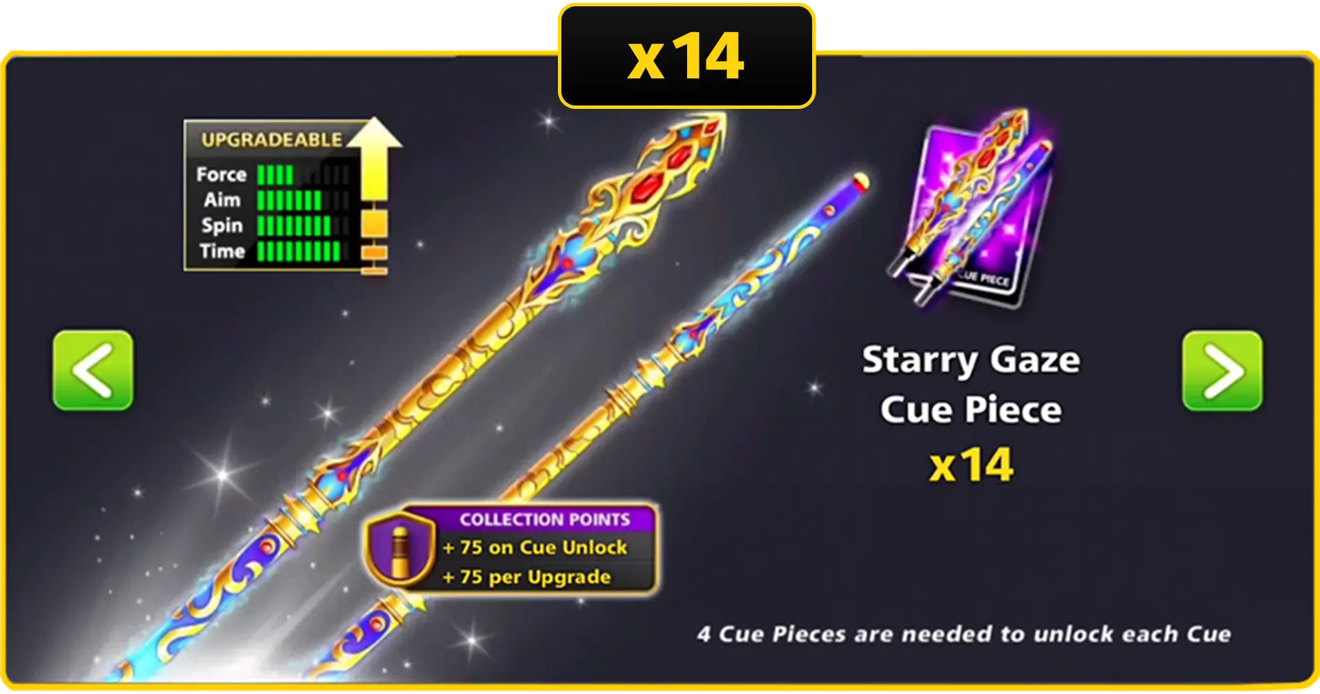 x14 Starry Gaze Cue Pieces | 8 Ball Pool