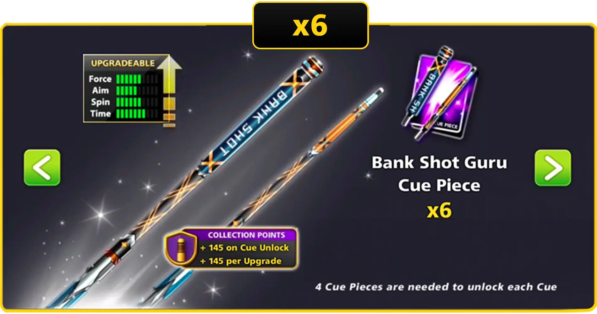x6 Bank Shot Guru Cue Pieces | 8 Ball Pool