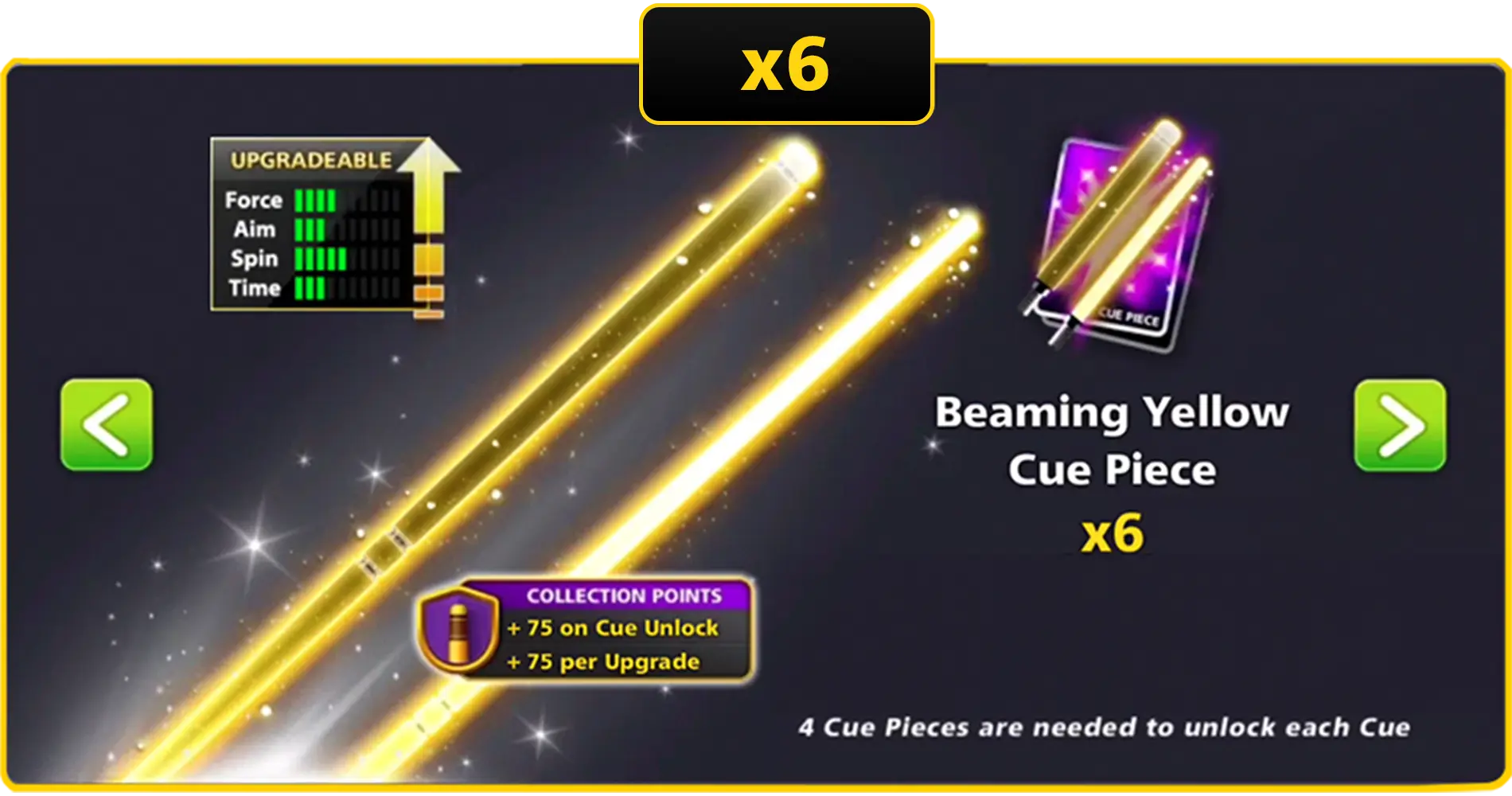 x6 Beaming Yellow Cue Pieces | 8 Ball Pool