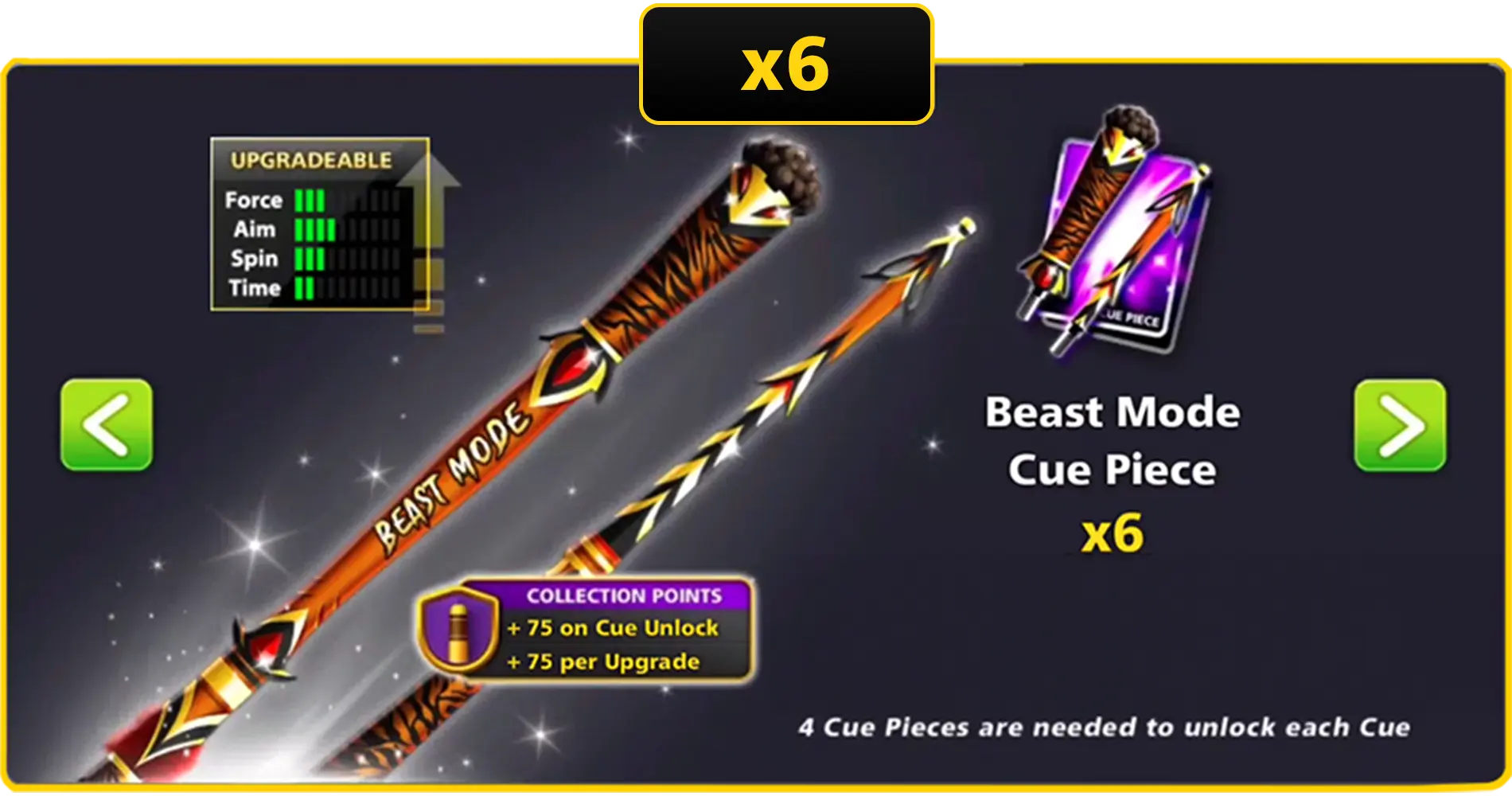 x6 Beast Mode Cue Pieces | 8 Ball Pool