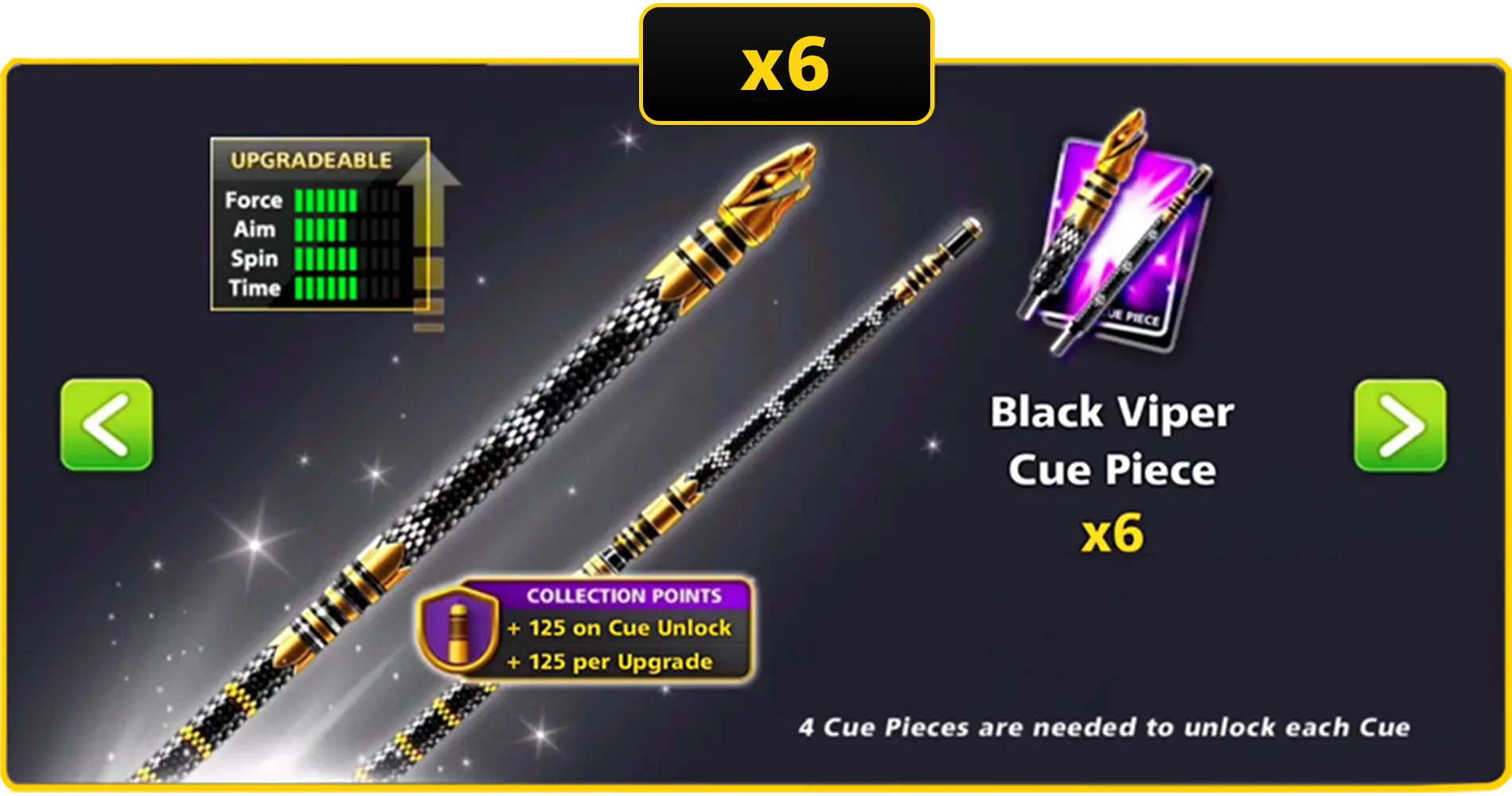 x6 Black Viper Cue Pieces | 8 Ball Pool