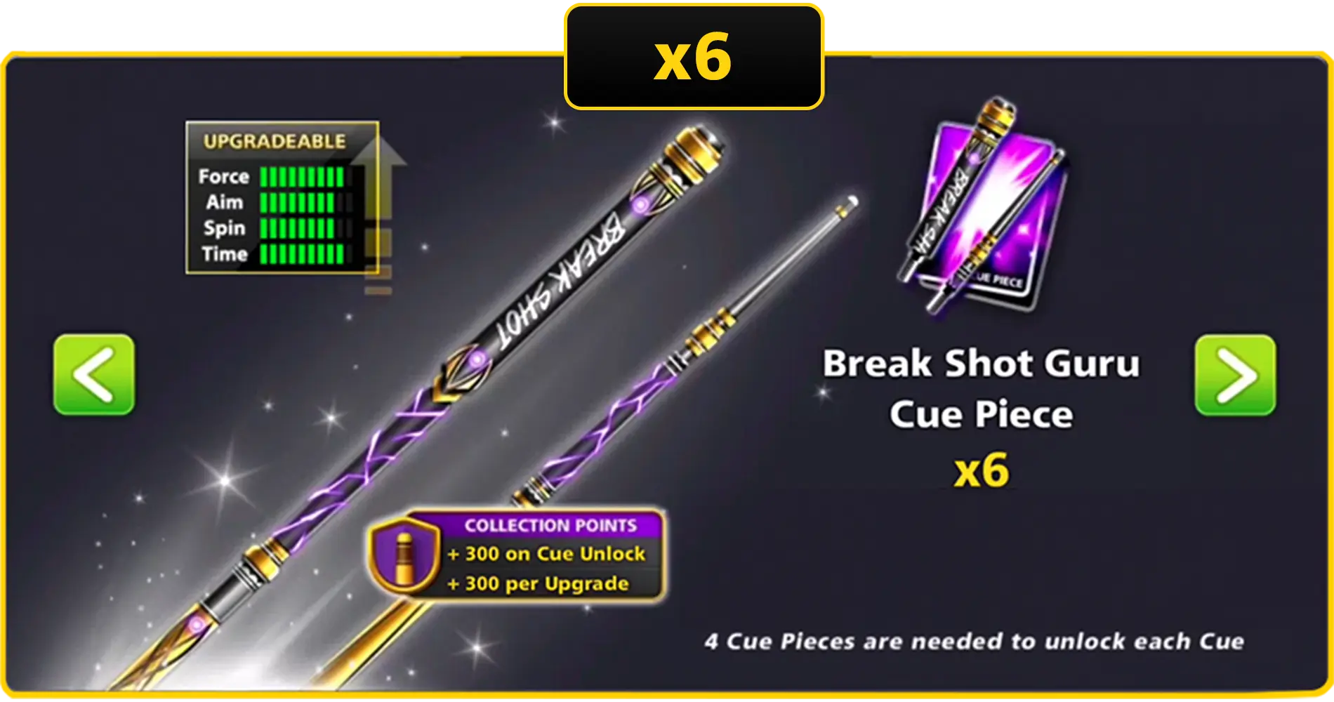 x6 Break Shot Guru Cue Pieces | 8 Ball Pool
