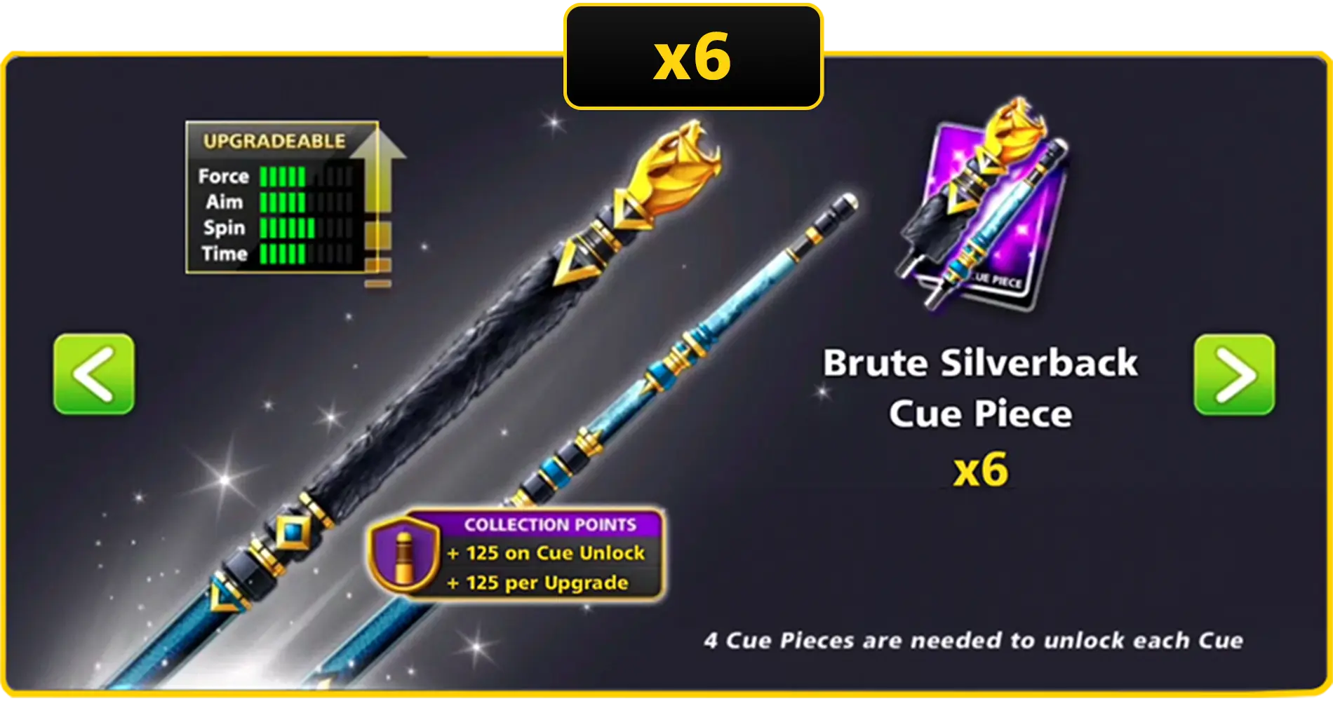 x6 Brute Silverback Cue Pieces | 8 Ball Pool