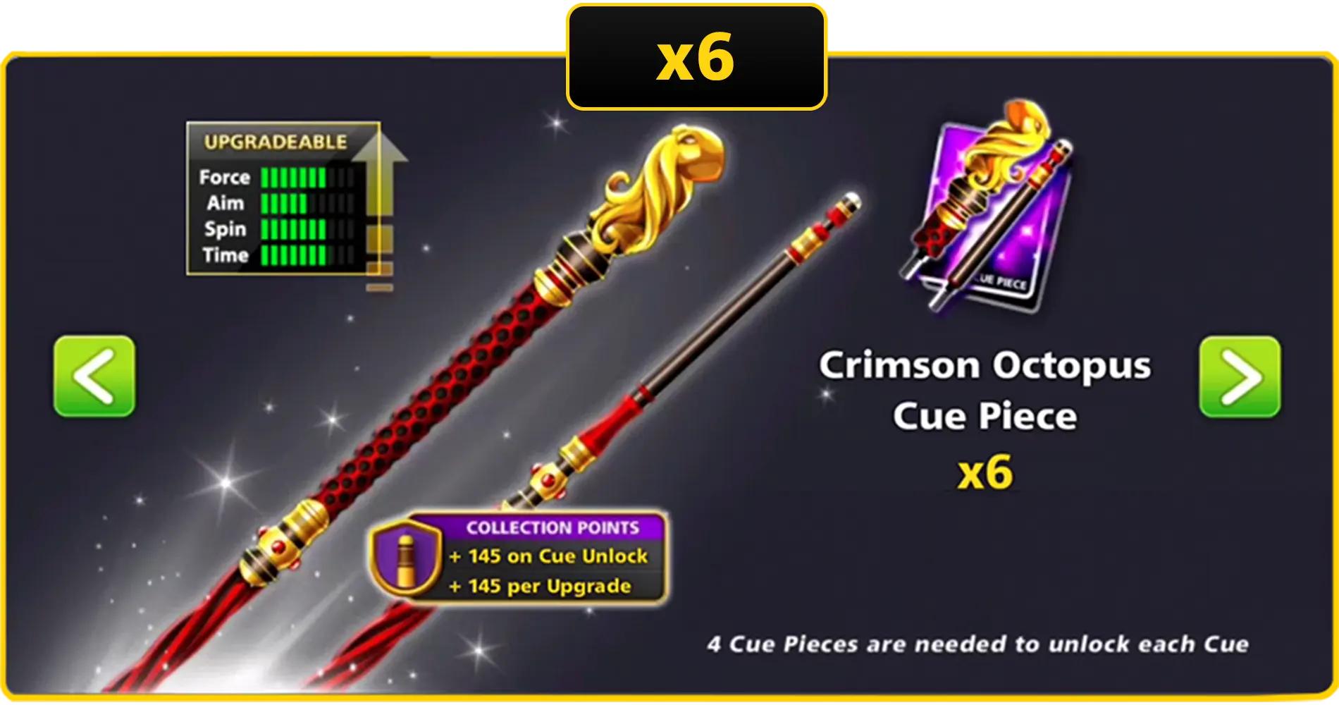 x6 Crimson Octopus Cue Pieces | 8 Ball Pool