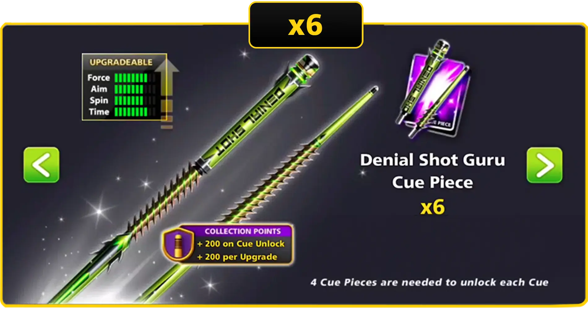x6 Denial Shot Guru Cue Pieces | 8 Ball Pool