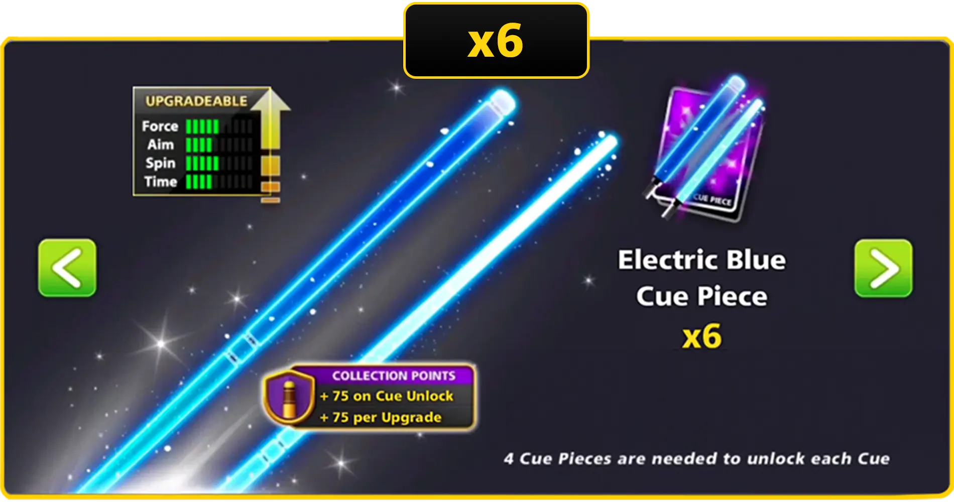 x6 Electric Blue Cue Pieces | 8 Ball Pool