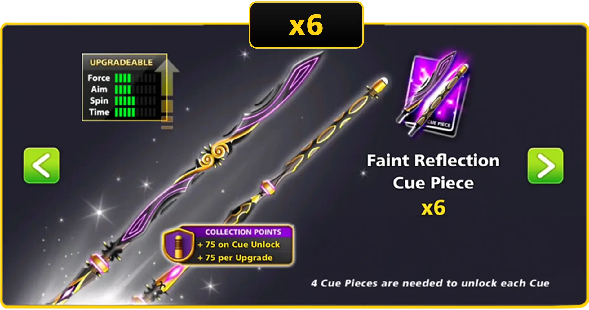 x6 Faint Reflection Cue Pieces | 8 Ball Pool
