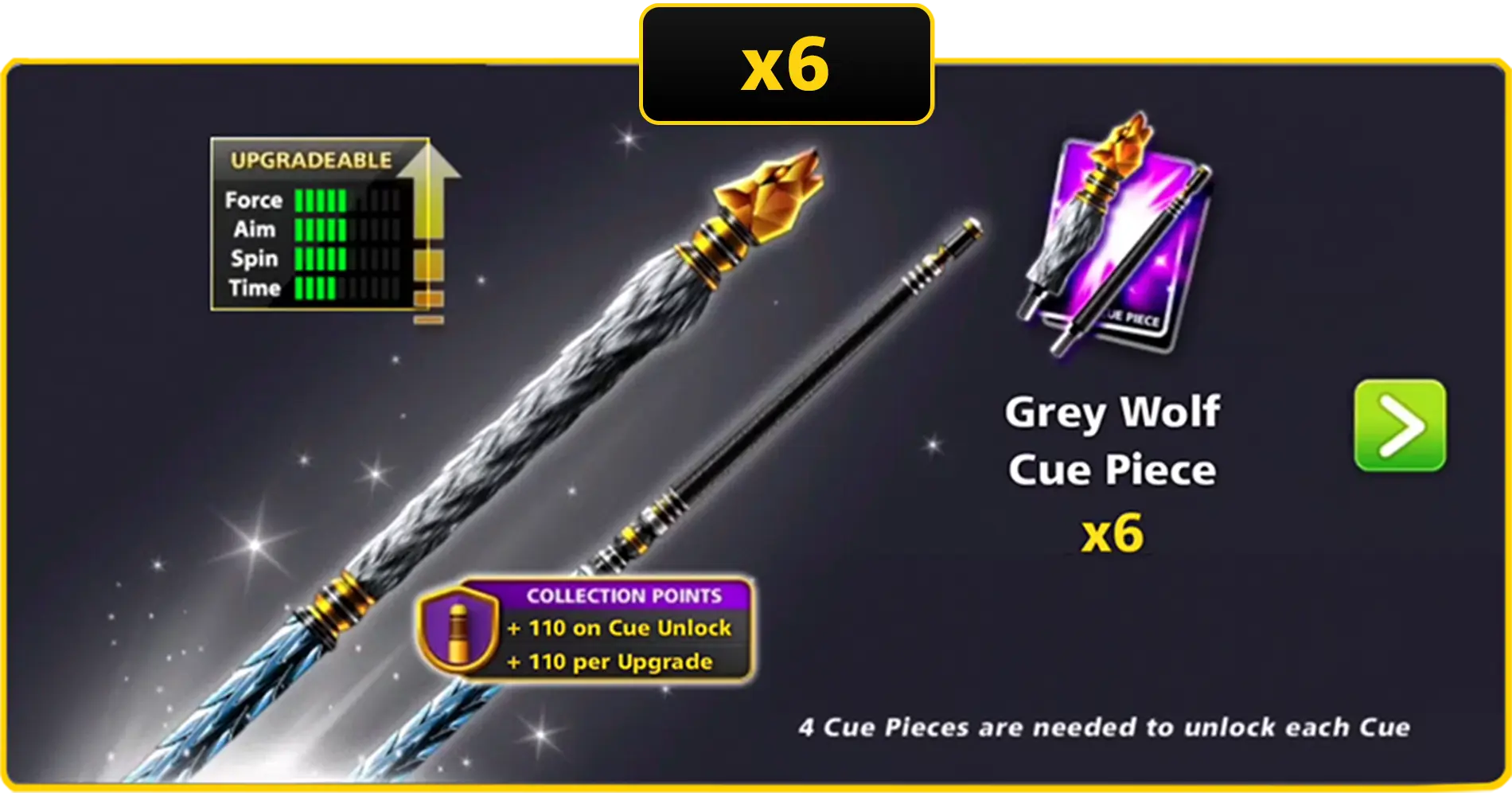 x6 Grey Wolf Cue Pieces | 8 Ball Pool