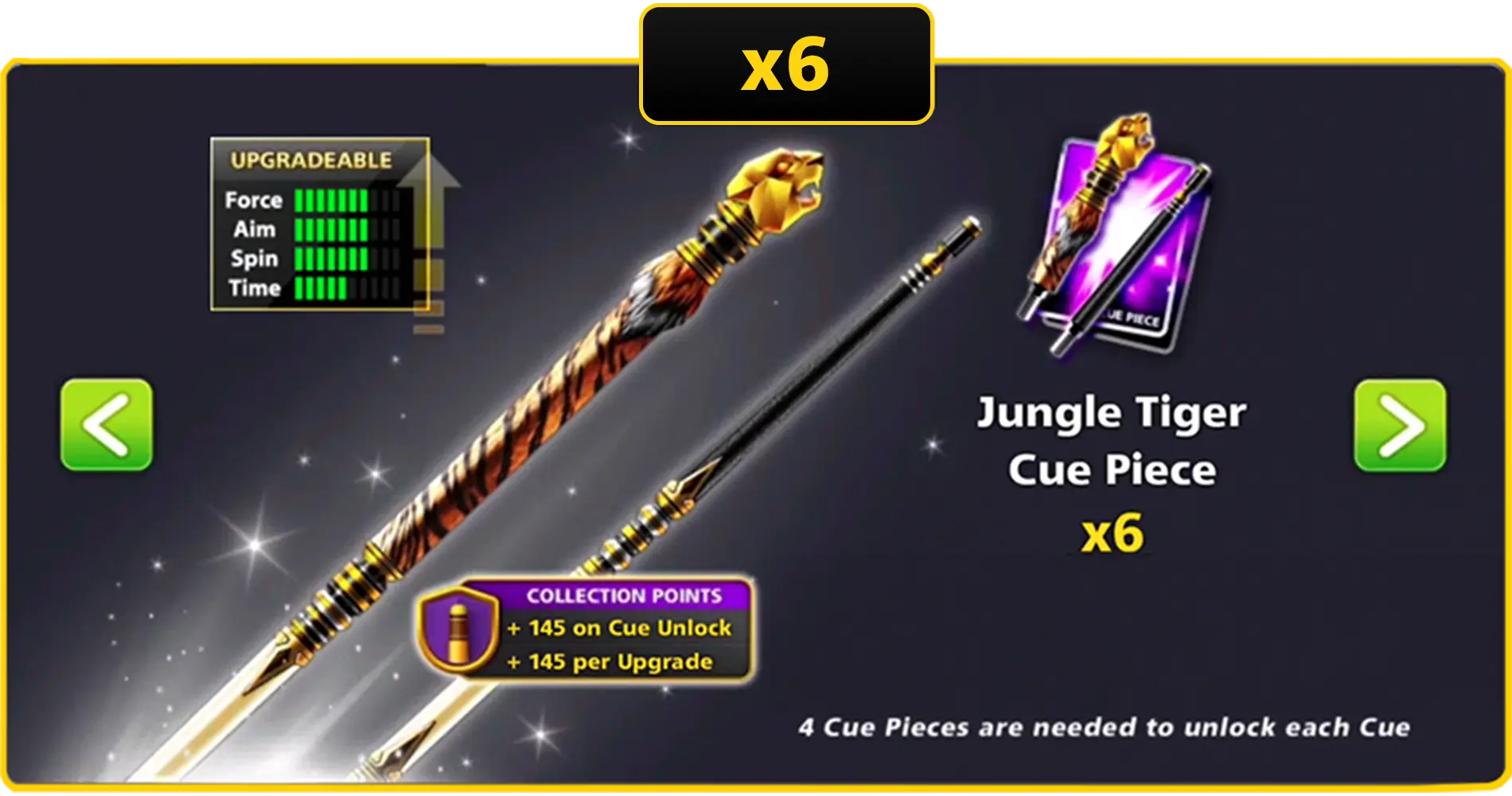 x6 Jungle Tiger Cue Pieces | 8 Ball Pool