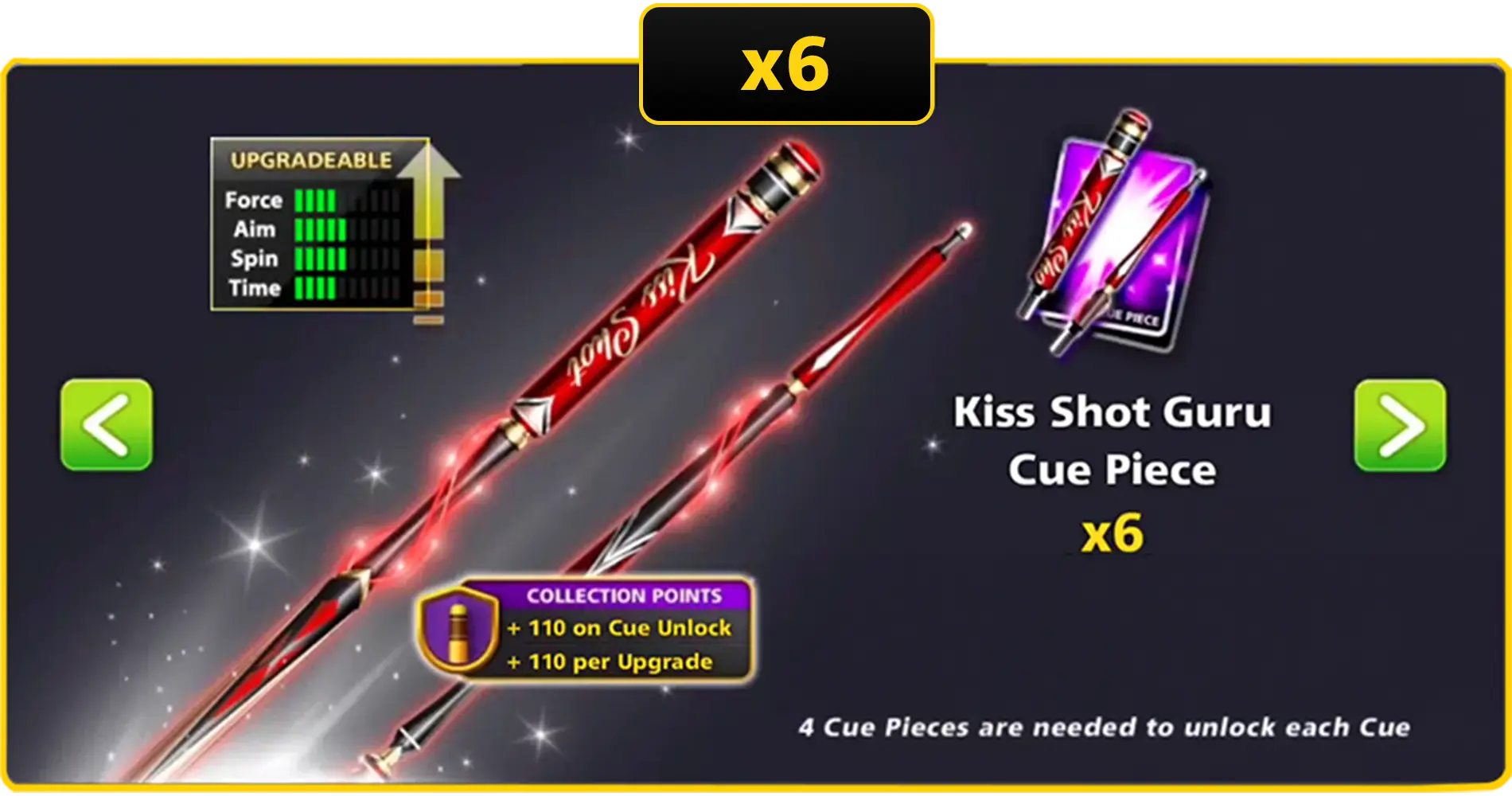 x6 Kiss Shot Guru Cue Pieces | 8 Ball Pool