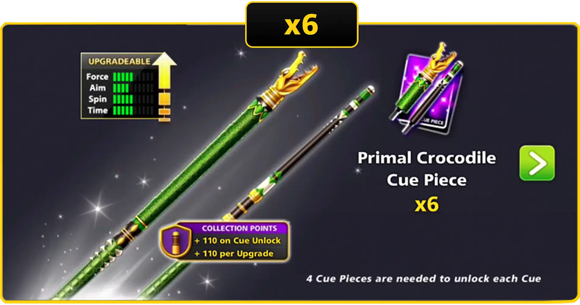 x6 Primal Crocodile Cue Pieces | 8 Ball Pool