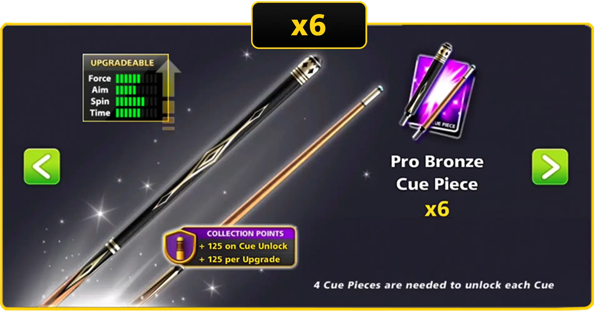 x6 Pro Bronze Cue Pieces | 8 Ball Pool