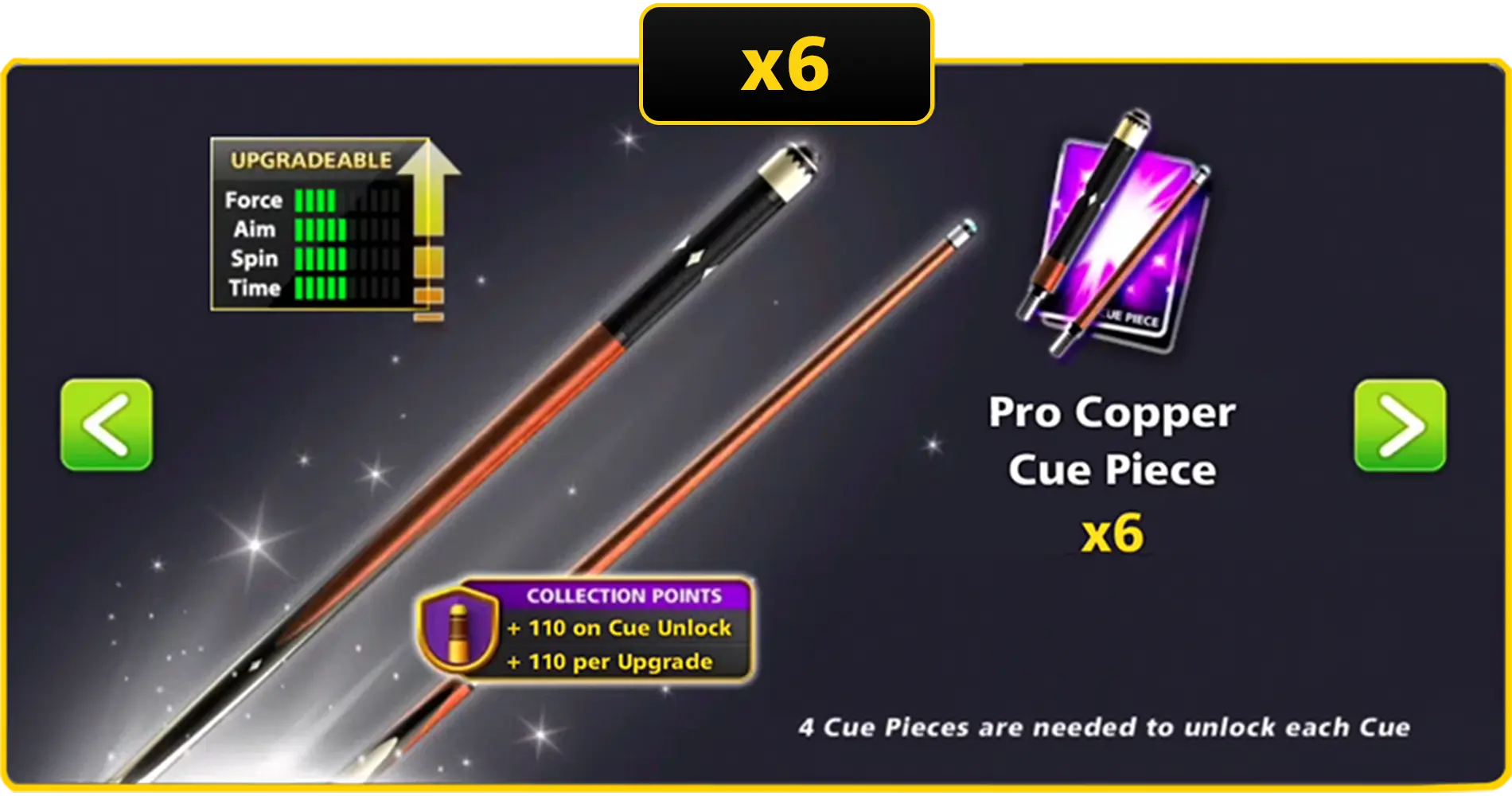 x6 Pro Copper Cue Pieces | 8 Ball Pool