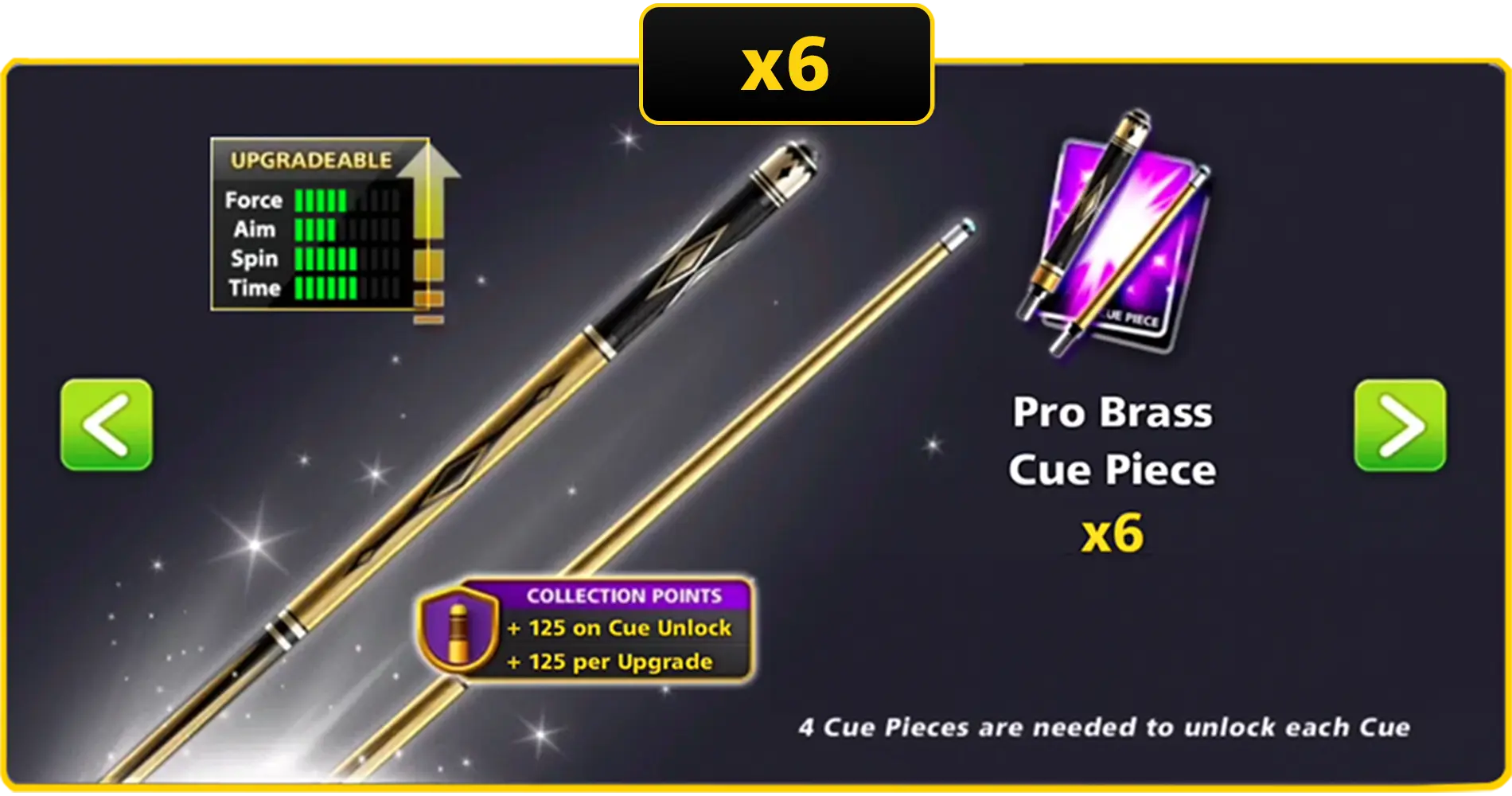 x6 Pro Brass Cue Pieces | 8 Ball Pool
