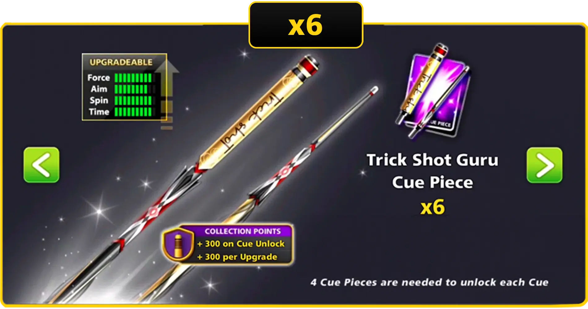 x6 Trick Shot Guru Cue Pieces | 8 Ball Pool