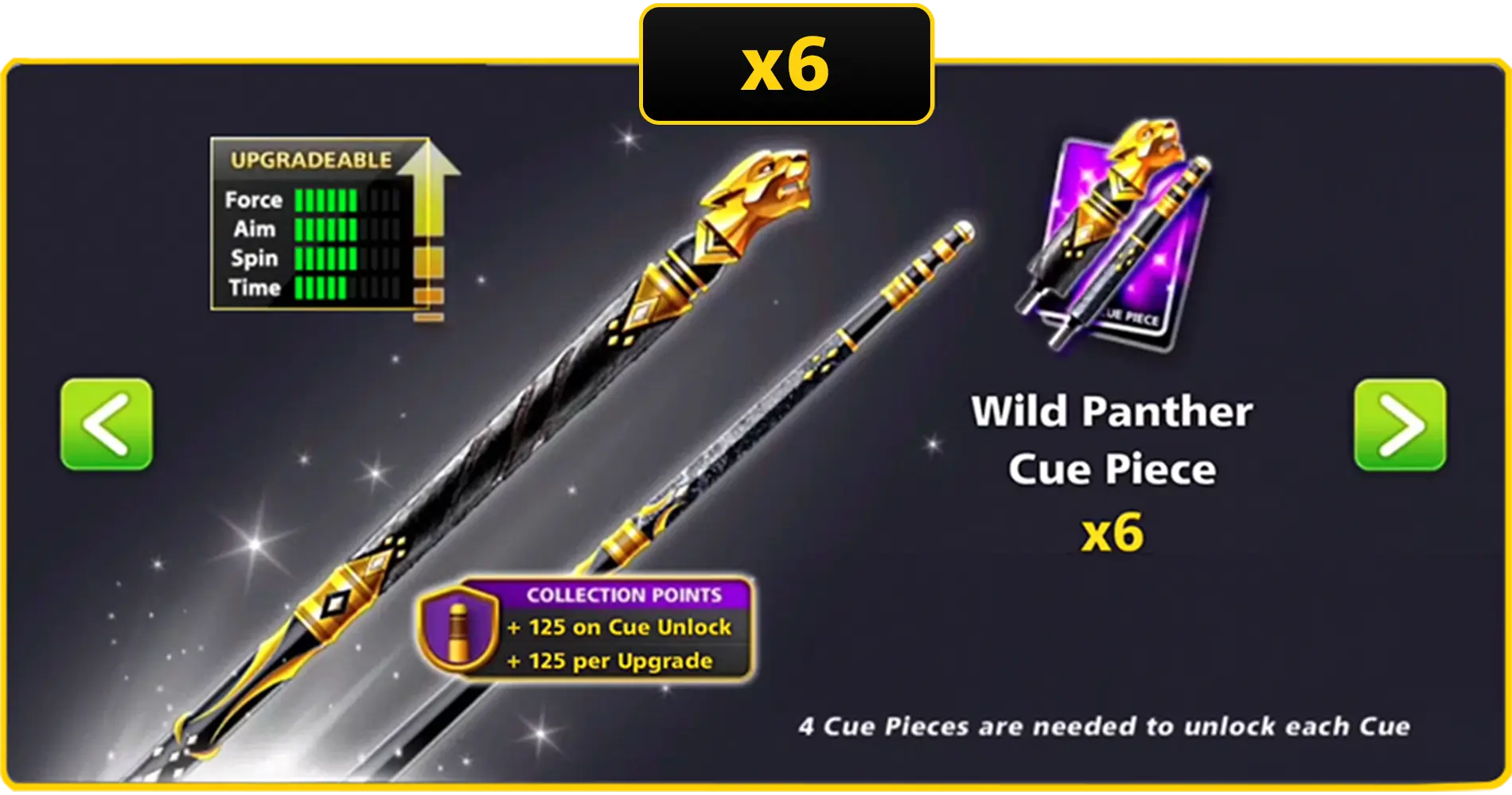 x6 Wild Panther Cue Pieces | 8 Ball Pool
