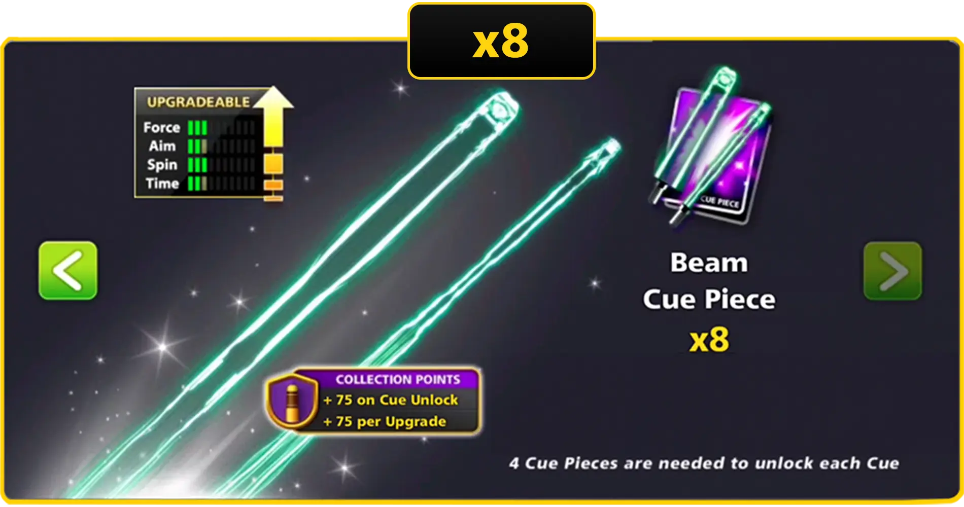 x8 Beam Cue Pieces | 8 Ball Pool