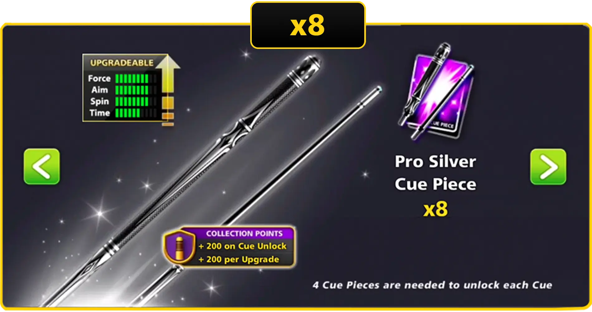 x8 Pro Silver Cue Pieces | 8 Ball Pool